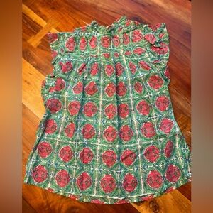 Anthropologie Banjana Floral Green and Red Dress